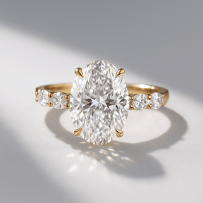 4 Carat Oval Cut Modern Deco Engagement Ring with Oval Cut Side Lab Grown Diamonds - Evara Jewelry LLC