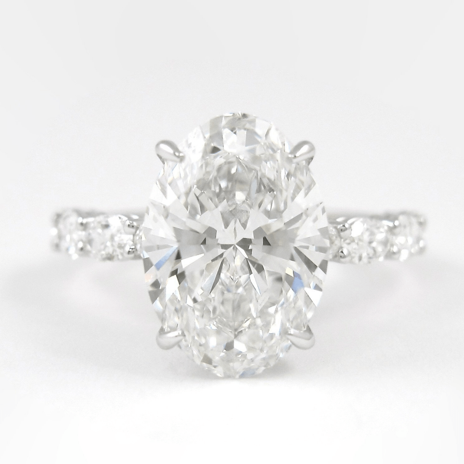 4 Carat Oval Cut Modern Deco Engagement Ring with Oval Cut Side Lab Grown Diamonds - Evara Jewelry LLC