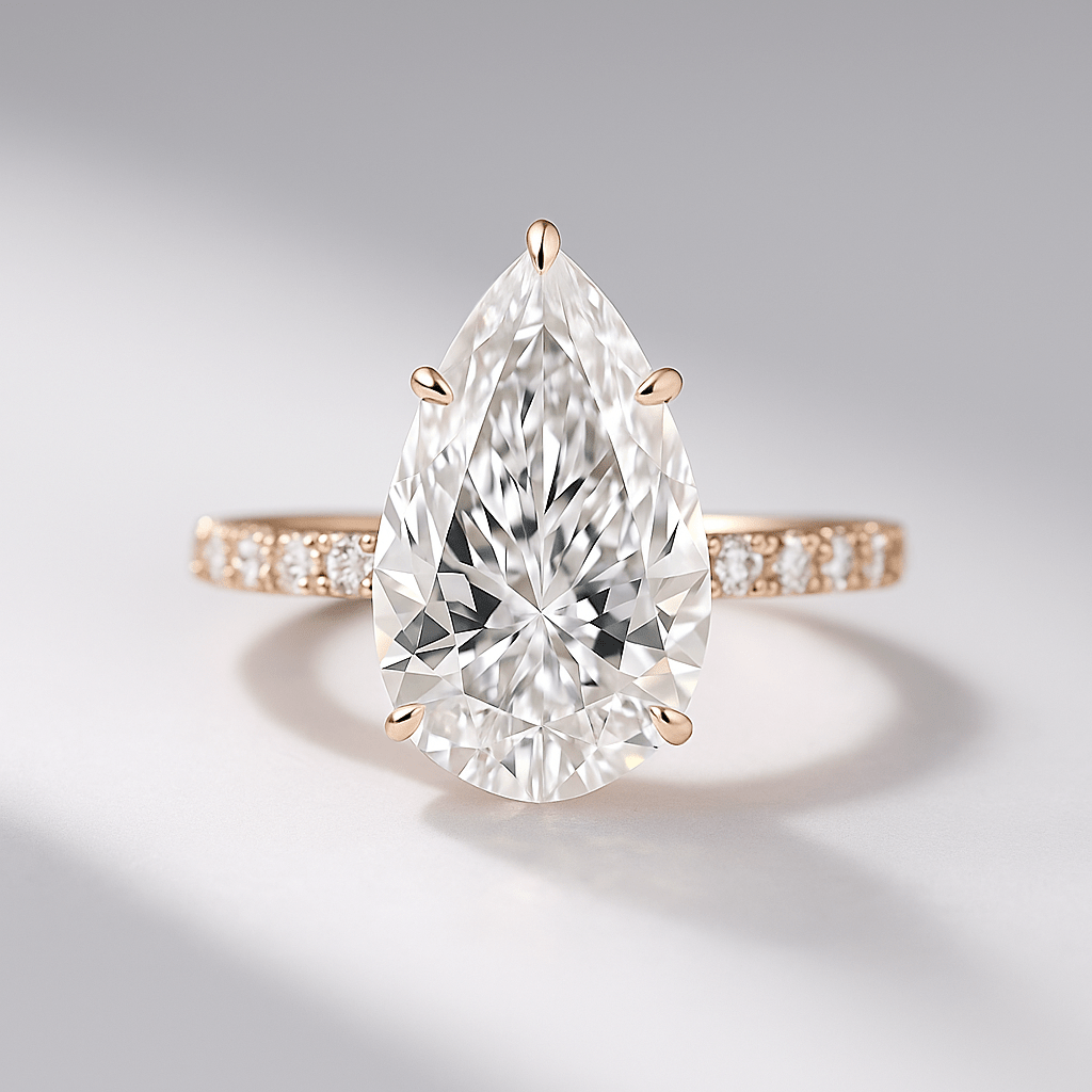 4 Carat Pear Cut Hidden Halo Engagement Ring with Pave Band - Evara Jewelry LLC