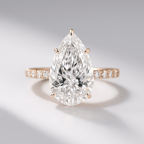 4 Carat Pear Cut Hidden Halo Engagement Ring with Pave Band - Evara Jewelry LLC