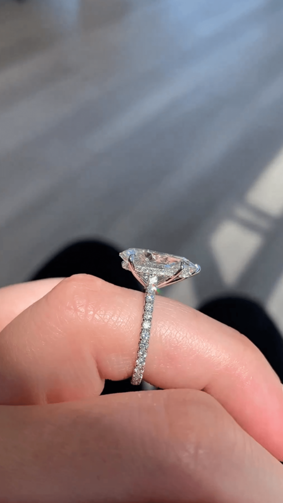 4 Carat Pear Cut Hidden Halo Engagement Ring with Pave Band - Evara Jewelry LLC