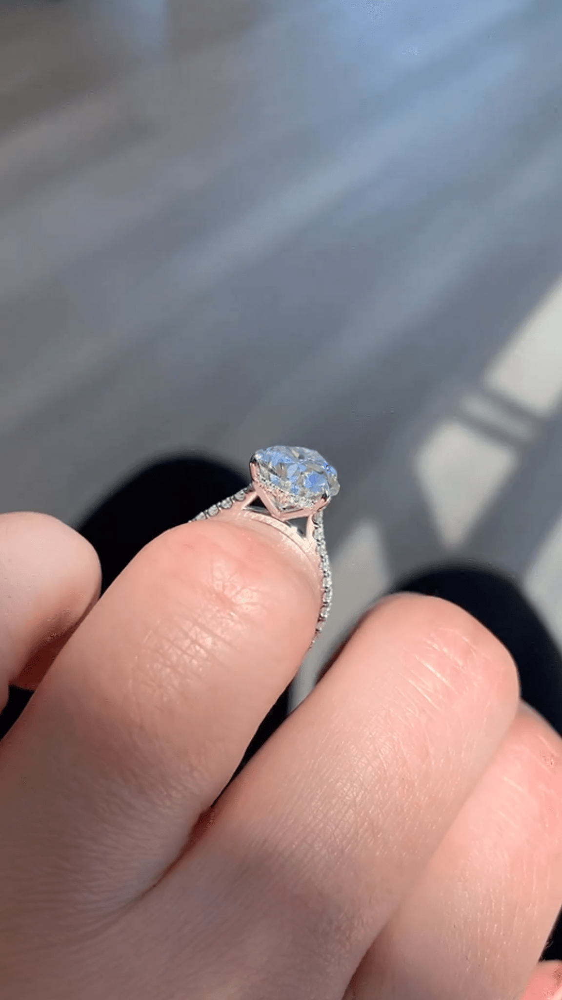 4 Carat Pear Cut Hidden Halo Engagement Ring with Pave Band - Evara Jewelry LLC