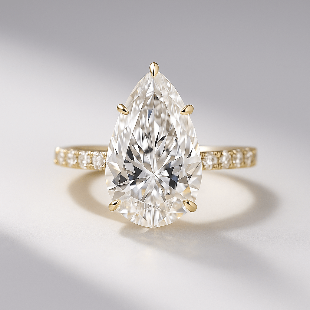 4 Carat Pear Cut Hidden Halo Engagement Ring with Pave Band - Evara Jewelry LLC