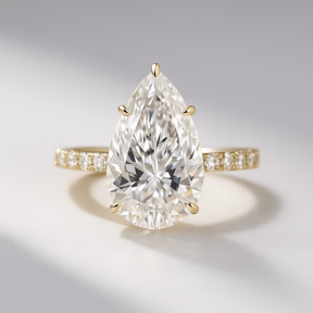 4 Carat Pear Cut Hidden Halo Engagement Ring with Pave Band - Evara Jewelry LLC