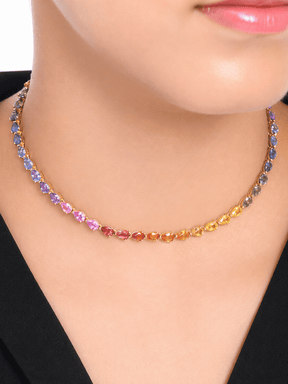 44 Carat Natural Pear-Cut Rainbow Sapphire Prong-Set Tennis Necklace - Evara Jewelry LLC