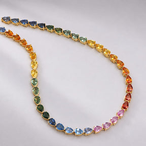 44 Carat Natural Pear-Cut Rainbow Sapphire Prong-Set Tennis Necklace - Evara Jewelry LLC