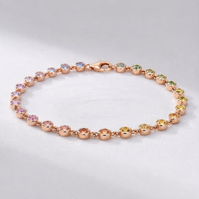 4.45 Carat Natural Rainbow Sapphire Bezel Bracelet: 14K Gold Tennis Bracelet - Evara Jewelry LLC