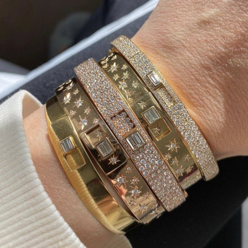 4.50 Carat Diamond Star & Pave Set Cuff Bracelet - Evara Jewelry LLC
