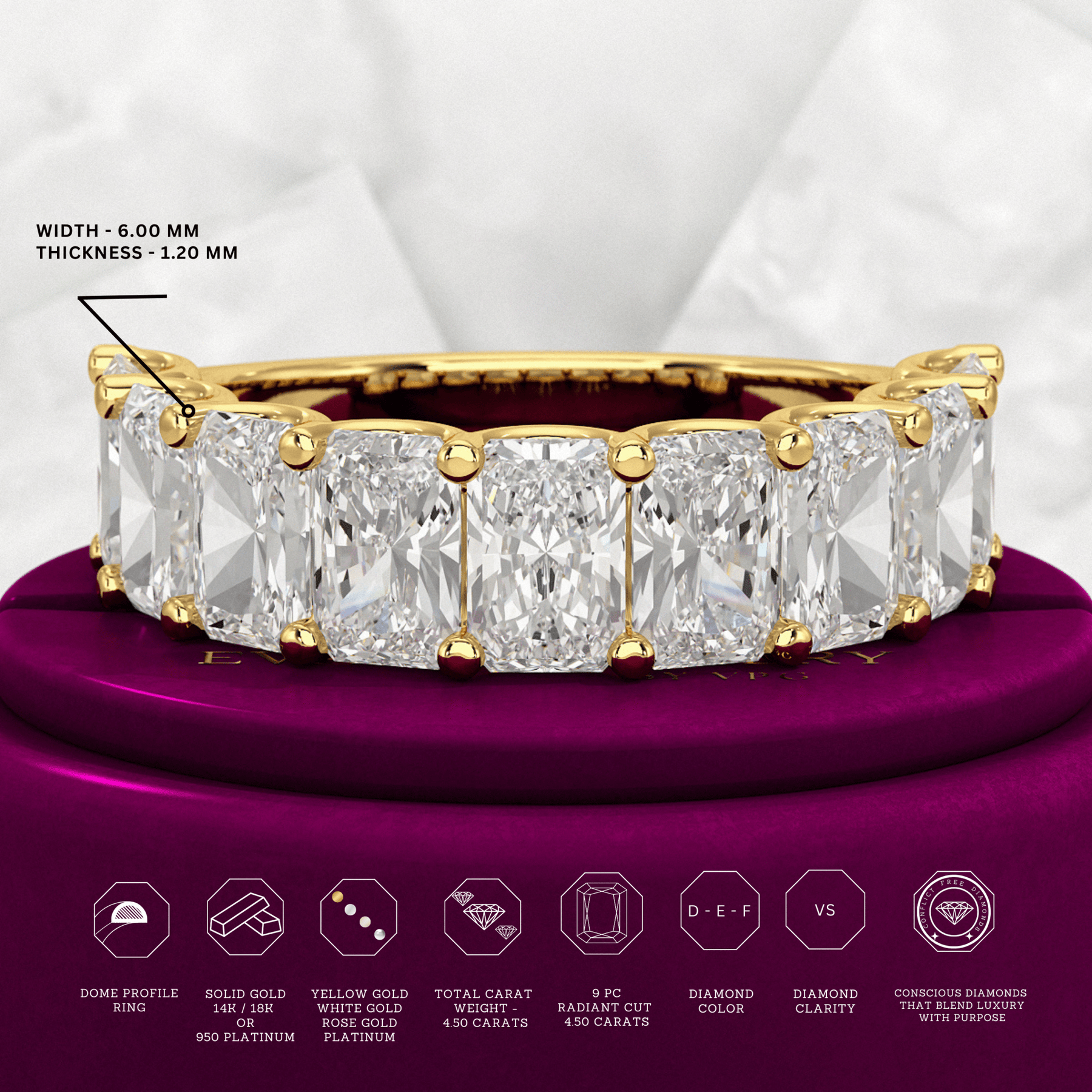 4.50 Carat Radiant Cut Diamond Statement Band - Evara Jewelry LLC