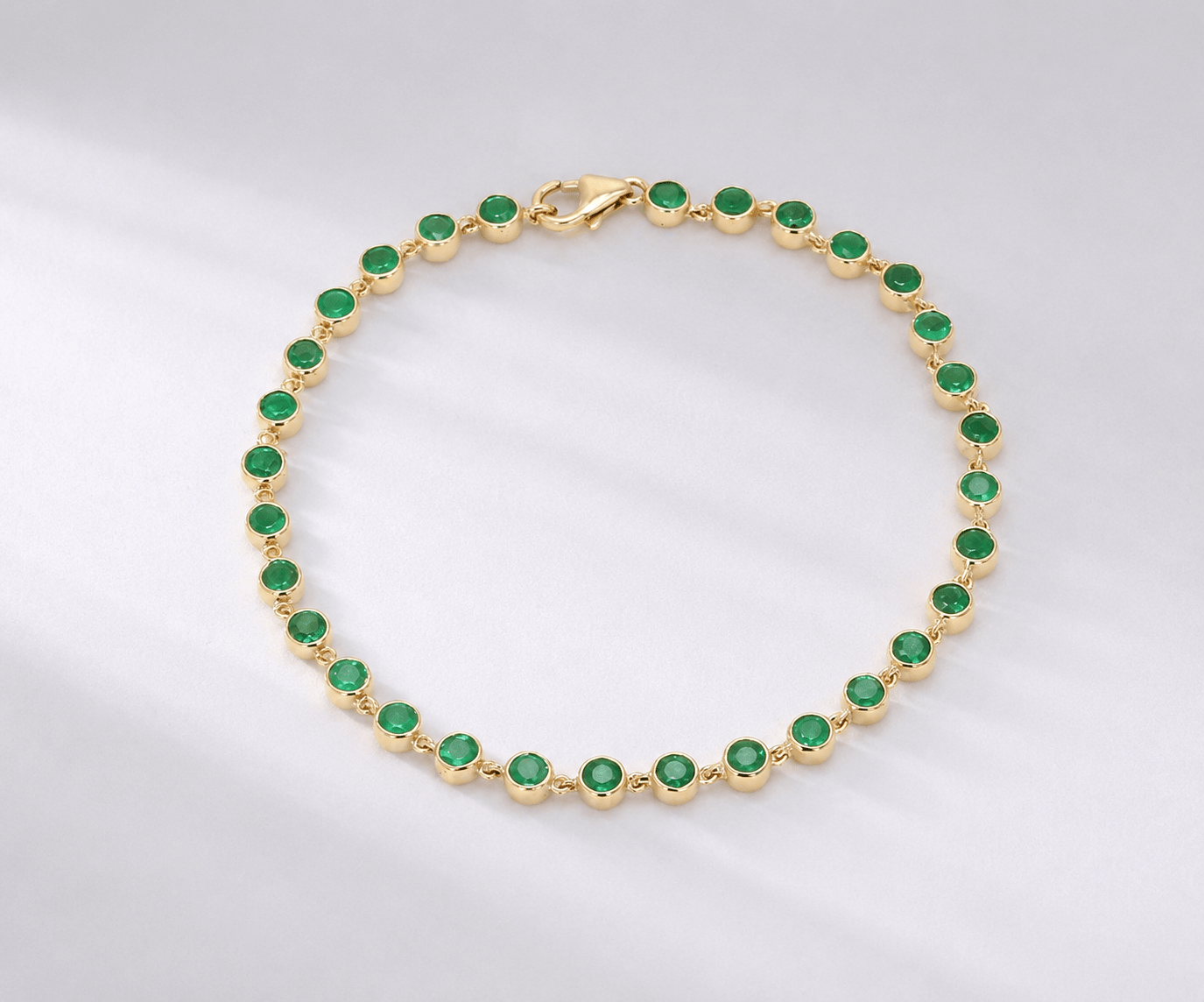 4.60 Carat Natural Emerald Bezel Bracelet: Round Tennis Bracelet in 14K Gold - Evara Jewelry LLC