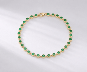 4.60 Carat Natural Emerald Bezel Bracelet: Round Tennis Bracelet in 14K Gold - Evara Jewelry LLC