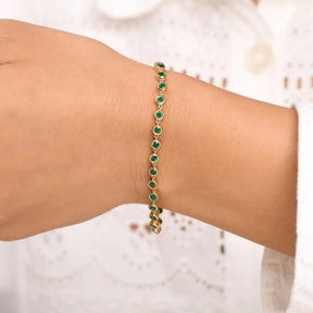 4.60 Carat Natural Emerald Bezel Bracelet: Round Tennis Bracelet in 14K Gold - Evara Jewelry LLC