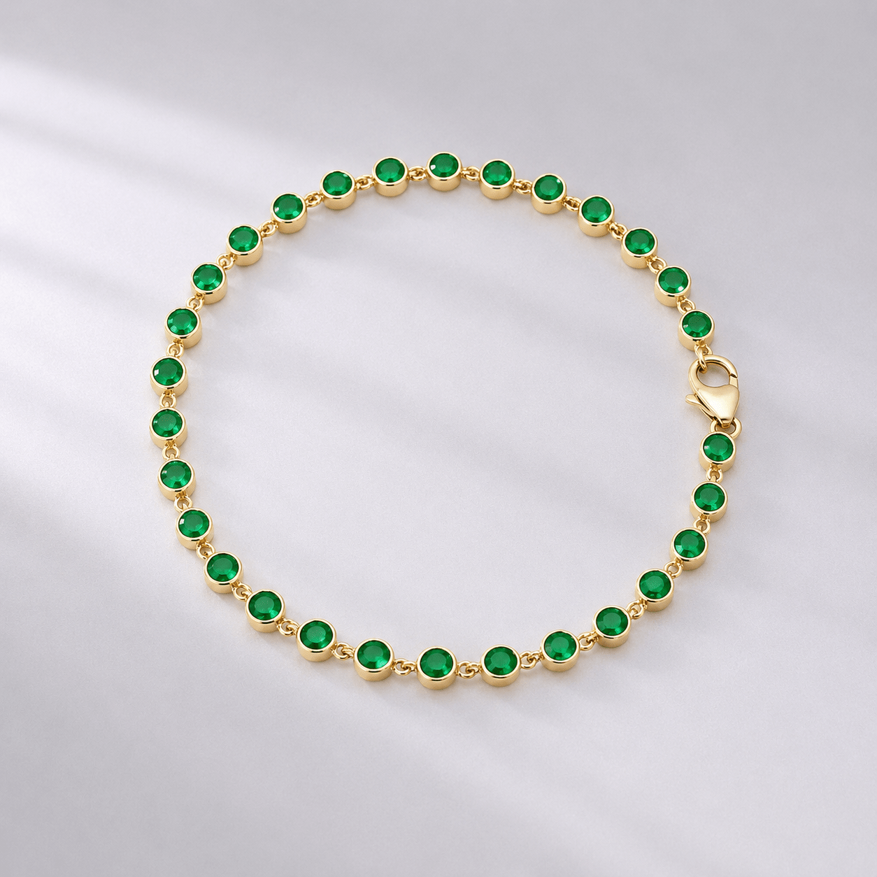 4.60 Carat Natural Emerald Bezel Bracelet: Round Tennis Bracelet in 14K Gold - Evara Jewelry LLC