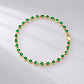 4.60 Carat Natural Emerald Bezel Bracelet: Round Tennis Bracelet in 14K Gold - Evara Jewelry LLC