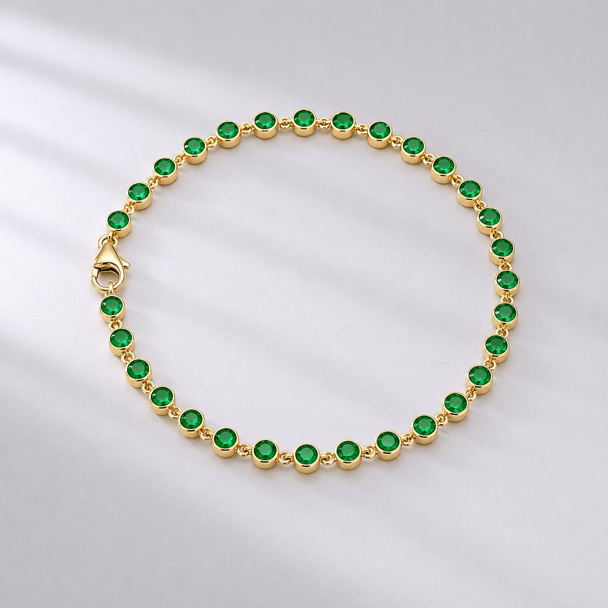 4.60 Carat Natural Emerald Bezel Bracelet: Round Tennis Bracelet in 14K Gold - Evara Jewelry LLC