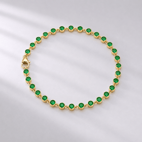 4.60 Carat Natural Emerald Bezel Bracelet: Round Tennis Bracelet in 14K Gold - Evara Jewelry LLC