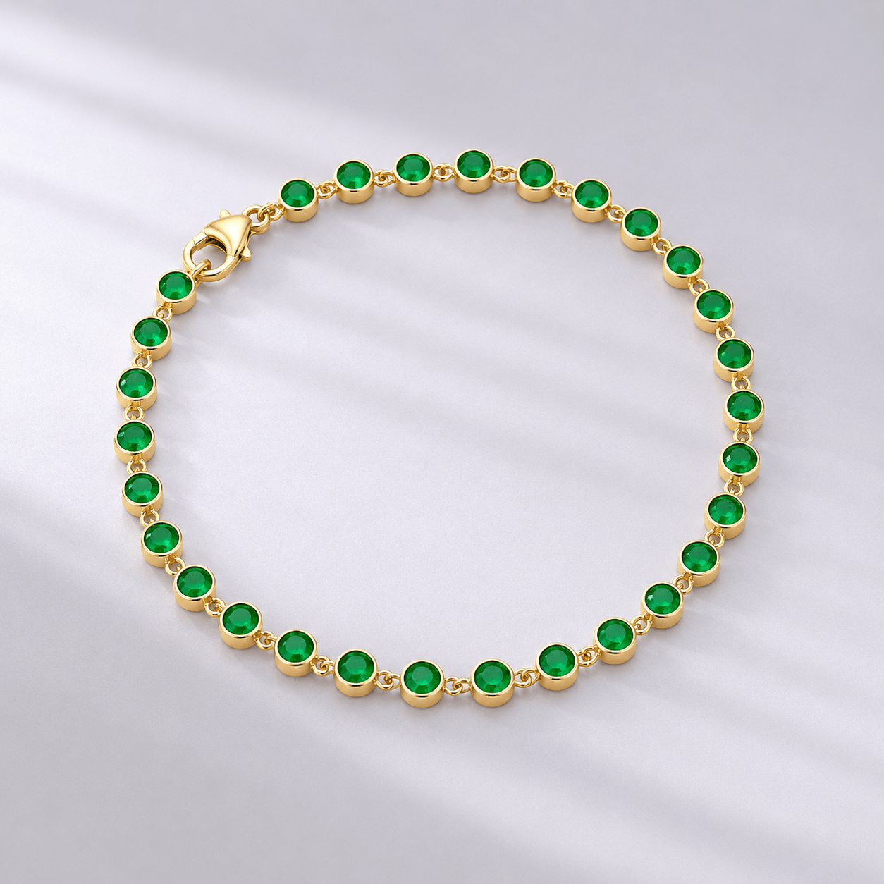 4.60 Carat Natural Emerald Bezel Bracelet: Round Tennis Bracelet in 14K Gold - Evara Jewelry LLC