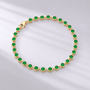 4.60 Carat Natural Emerald Bezel Bracelet: Round Tennis Bracelet in 14K Gold - Evara Jewelry LLC