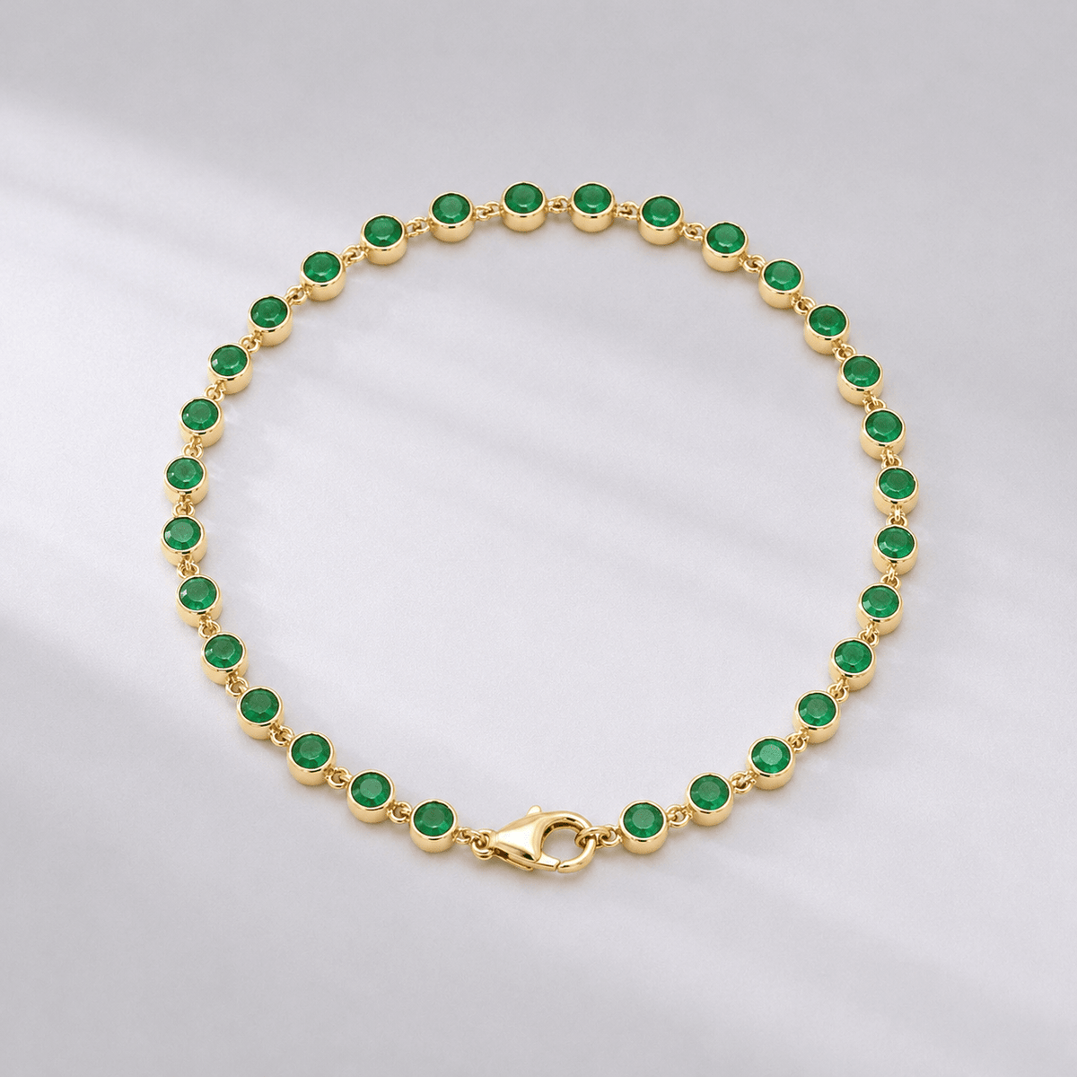 4.60 Carat Natural Emerald Bezel Bracelet: Round Tennis Bracelet in 14K Gold - Evara Jewelry LLC