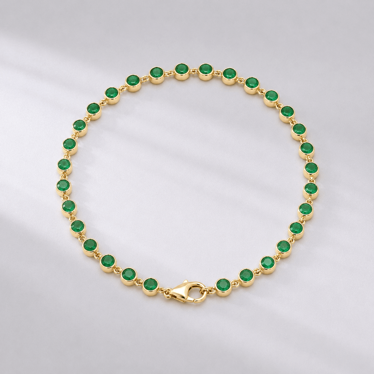 4.60 Carat Natural Emerald Bezel Bracelet: Round Tennis Bracelet in 14K Gold - Evara Jewelry LLC