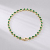 4.60 Carat Natural Emerald Bezel Bracelet: Round Tennis Bracelet in 14K Gold - Evara Jewelry LLC