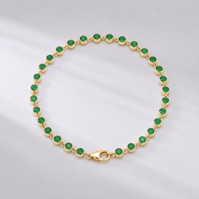 4.60 Carat Natural Emerald Bezel Bracelet: Round Tennis Bracelet in 14K Gold - Evara Jewelry LLC