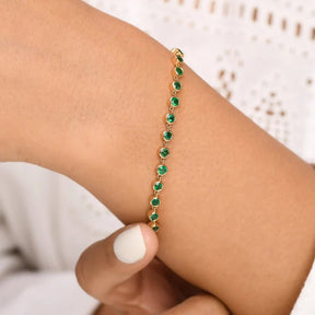 4.60 Carat Natural Emerald Bezel Bracelet: Round Tennis Bracelet in 14K Gold - Evara Jewelry LLC