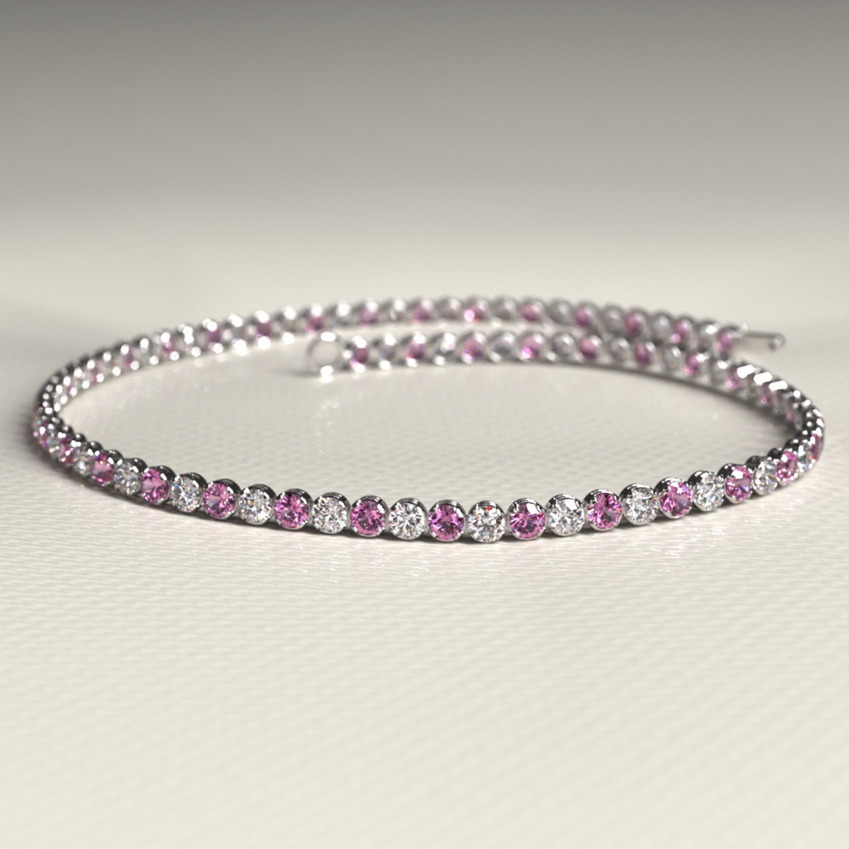 Pink Sapphire & Diamond Alternate Tennis Bracelet in 14K White Gold