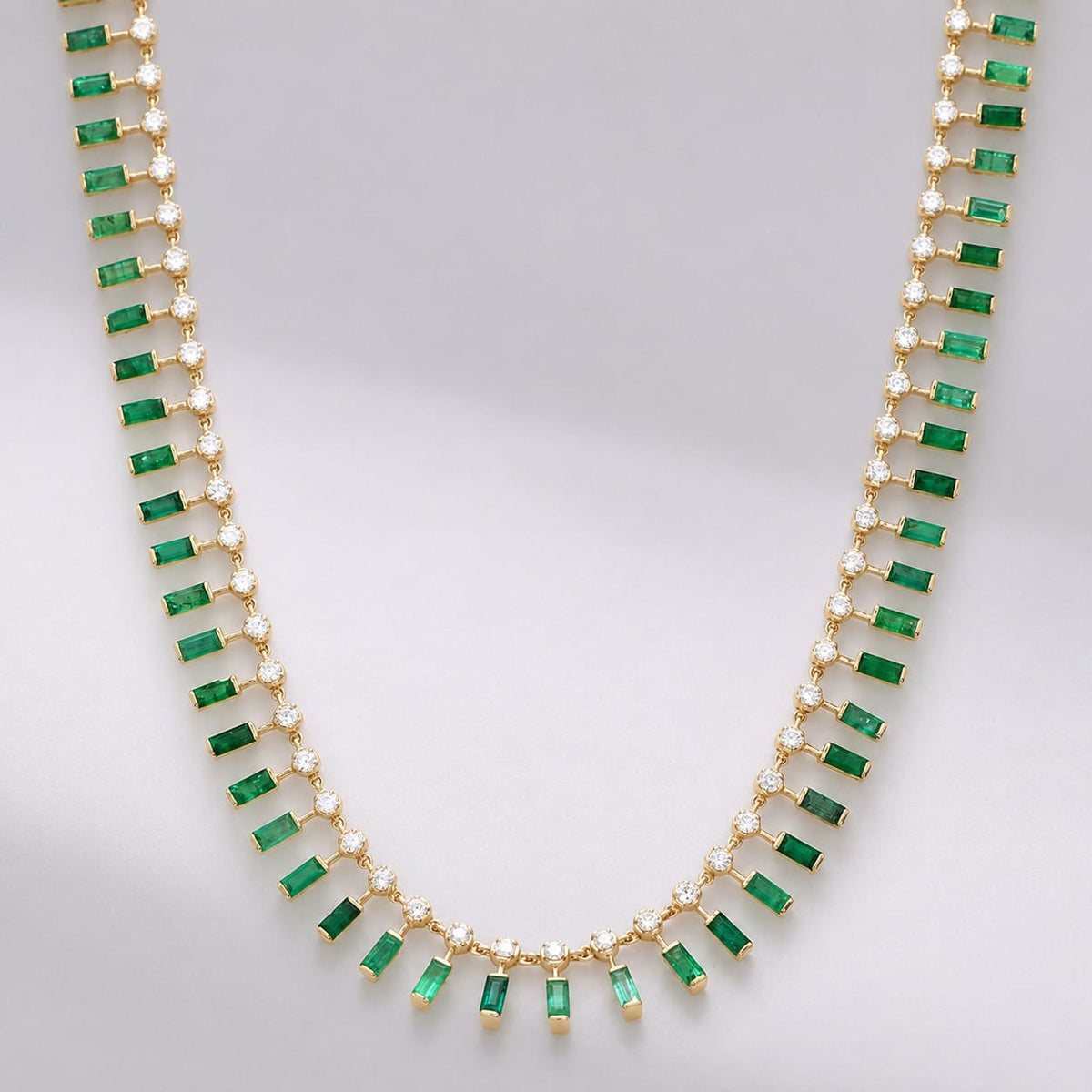 14K Gold Natural Emerald & Diamond Dot Dash Choker Necklace