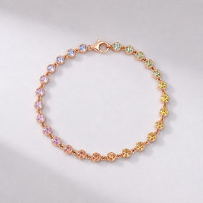 4.45 Carat Natural Rainbow Sapphire Bezel Bracelet: 14K Gold Tennis Bracelet