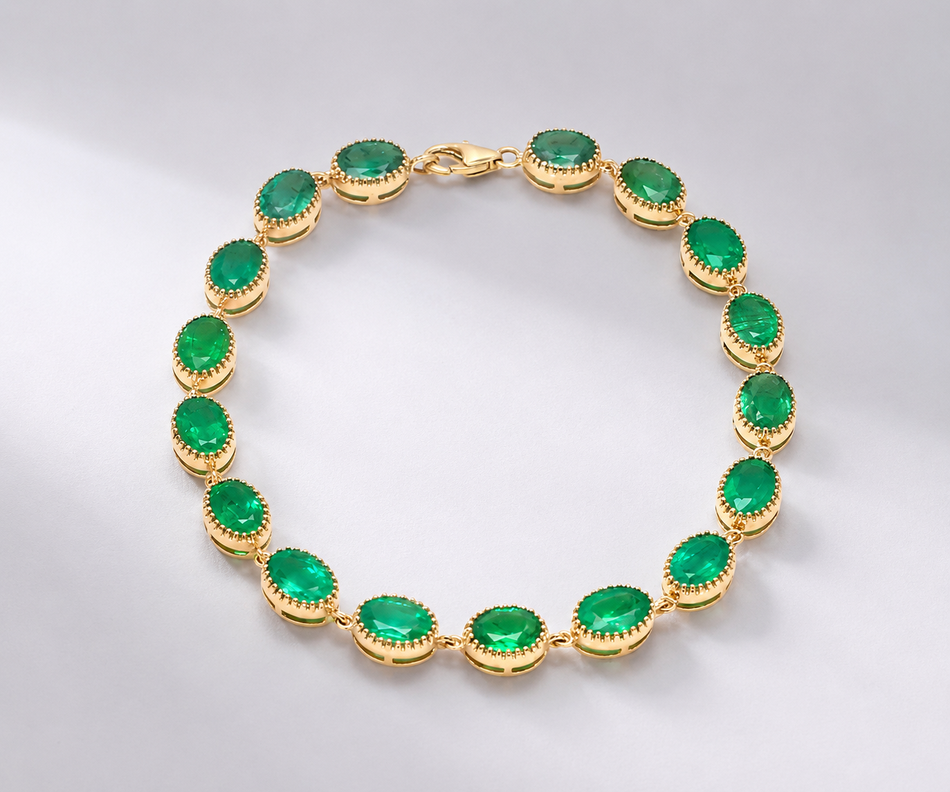 12 Carat Natural Zambian Emerald Oval Tennis Bracelet in 14K Gold