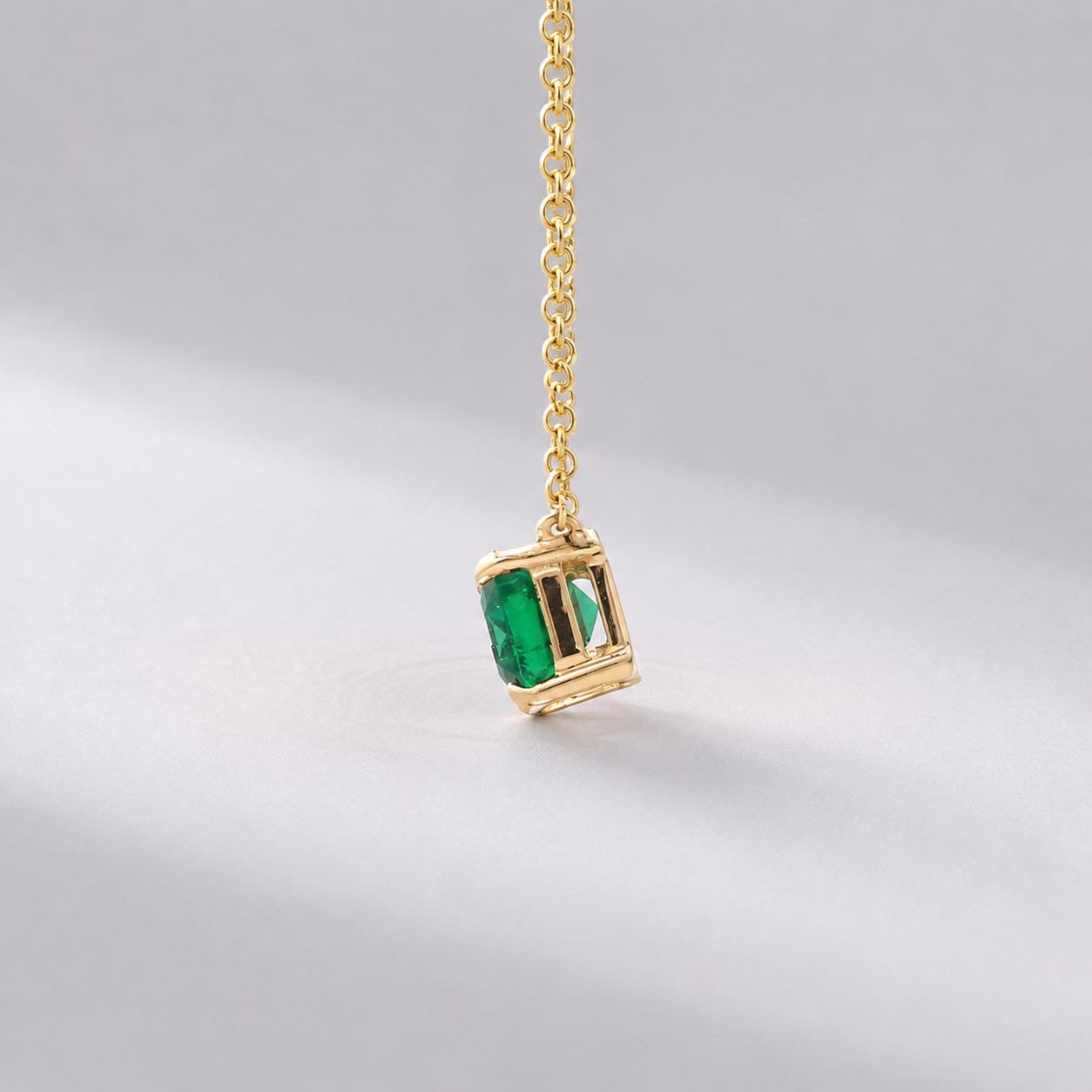 Natural East-West Emerald-Cut Emerald Pendant Necklace in 14K Gold
