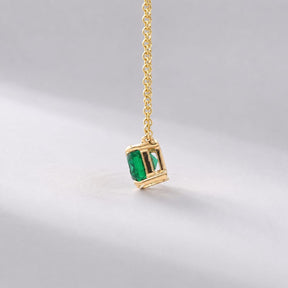 Natural East-West Emerald-Cut Emerald Pendant Necklace in 14K Gold