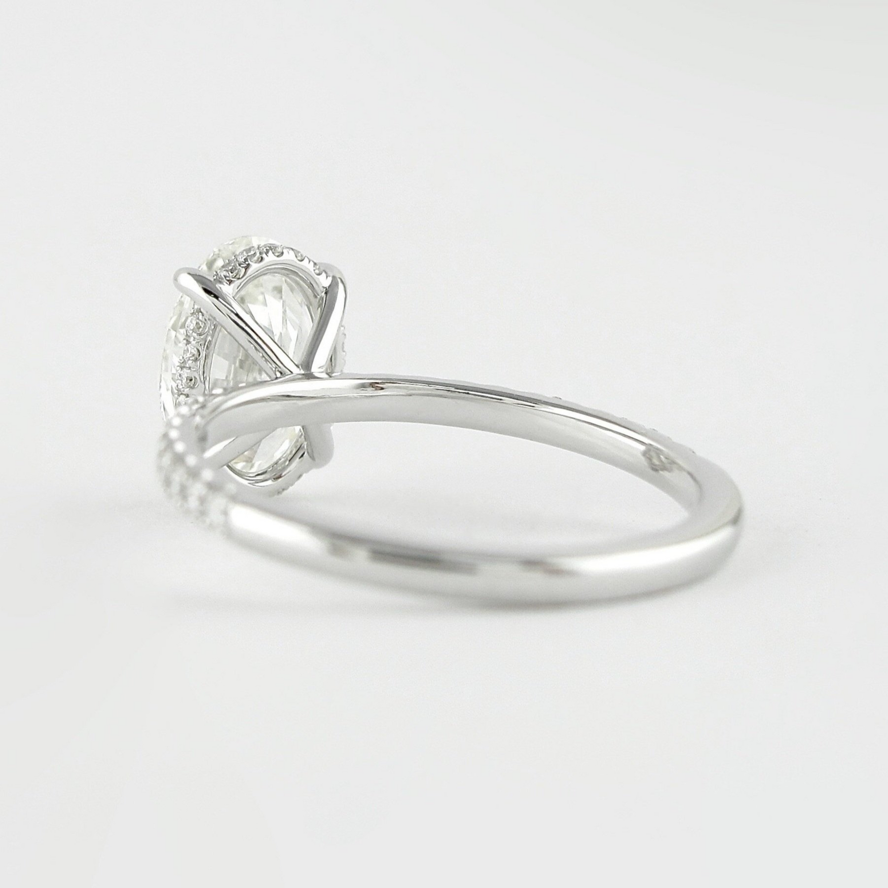 2.50 Carat Oval Cut Prong set Diamond Wedding Ring with Hidden Halo & Pave Diamond Band