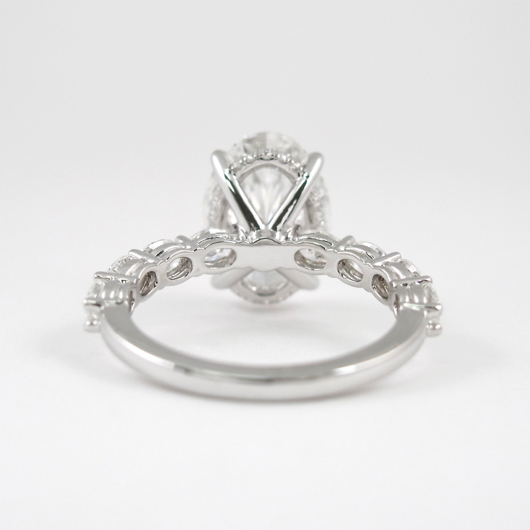 4 Carat Oval Cut Modern Deco Engagement Ring with Oval Cut Side Lab Grown Diamonds