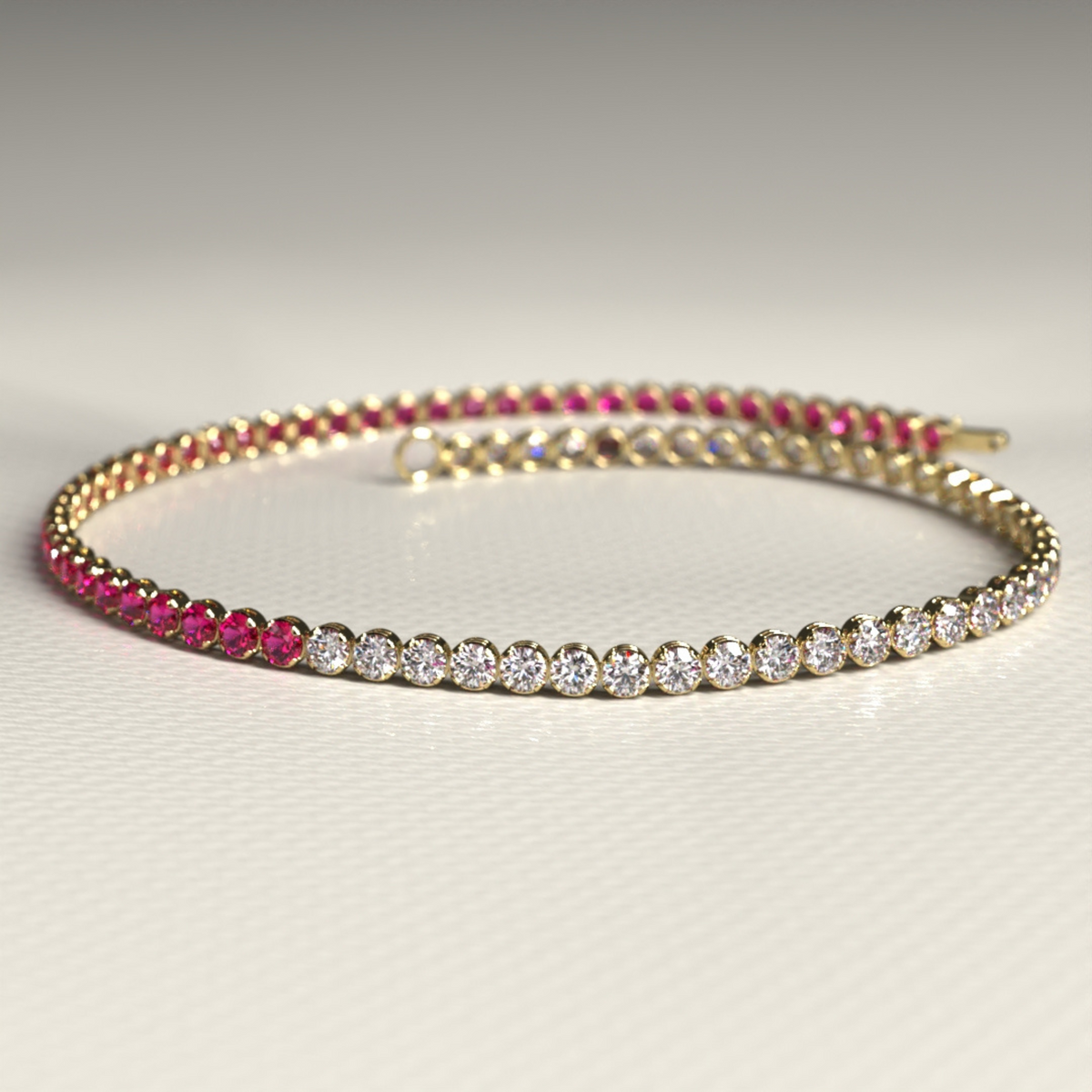 Natural Ruby & Diamond 50-50 Tennis Bracelet in 14K/18K Rose Gold