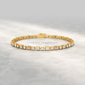 4 Carat Diamond Round & Baguette Statement Bracelet in 10K, 14K, 18K Gold