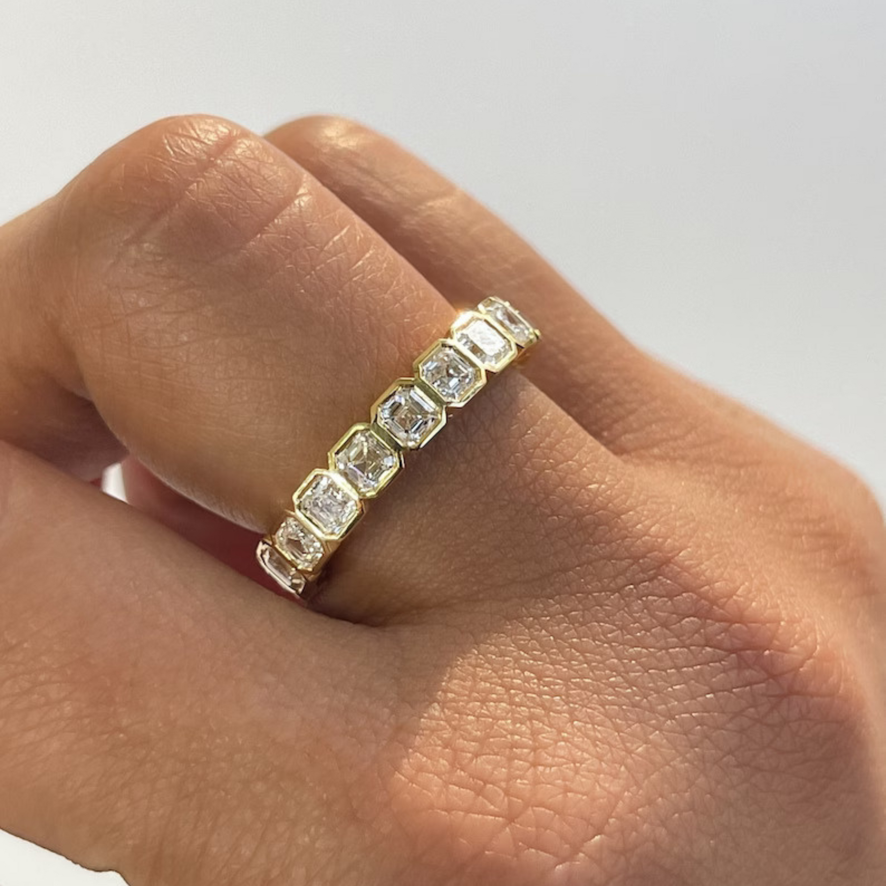 5.25 Carats Bezel Set Asscher Cut Modern Deco Diamond Eternity Band