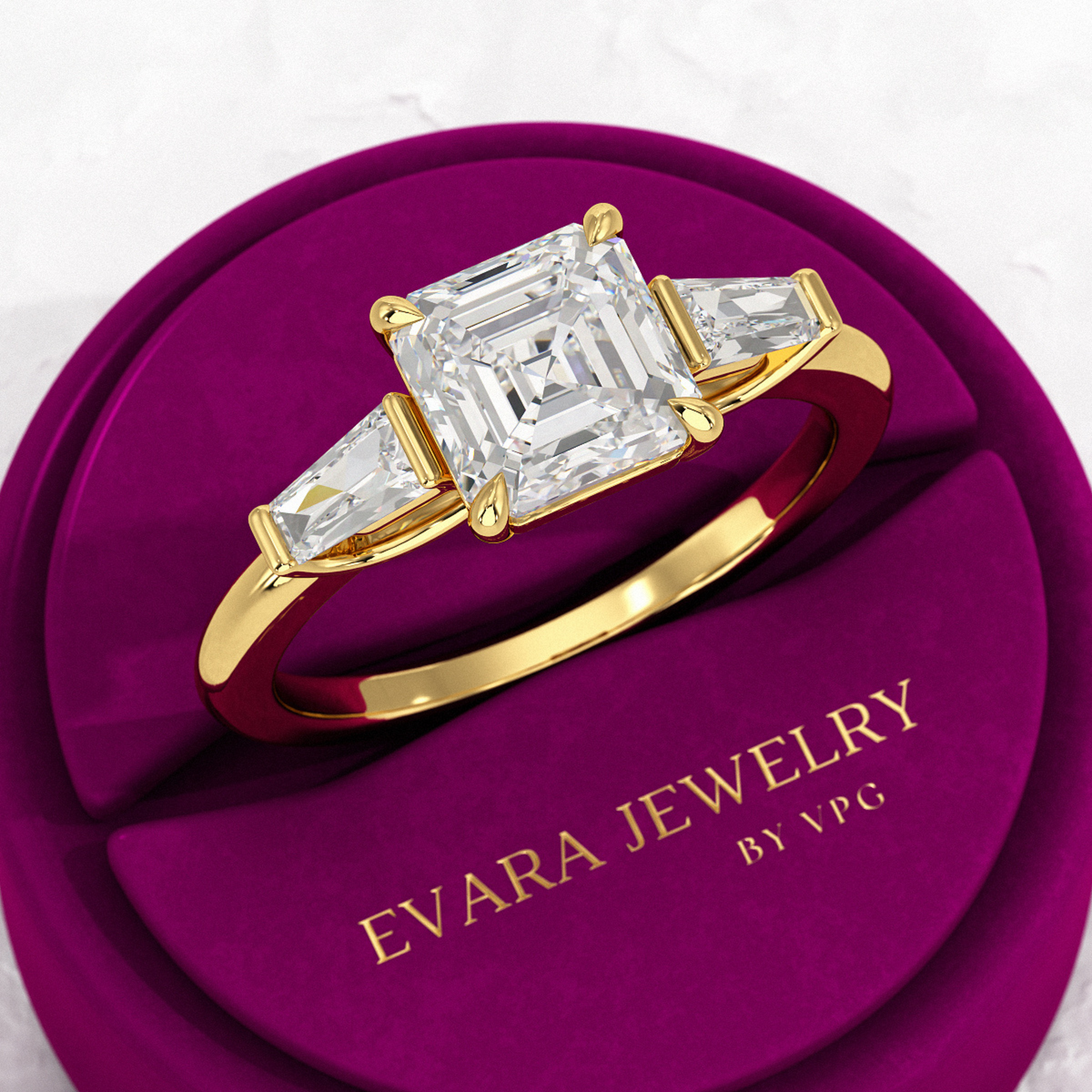 2 Carat Asscher Cut Three Stone Engagement Ring