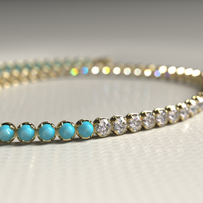 Turquoise & Diamond 50-50 Tennis Bracelet in 14K/18K White Gold