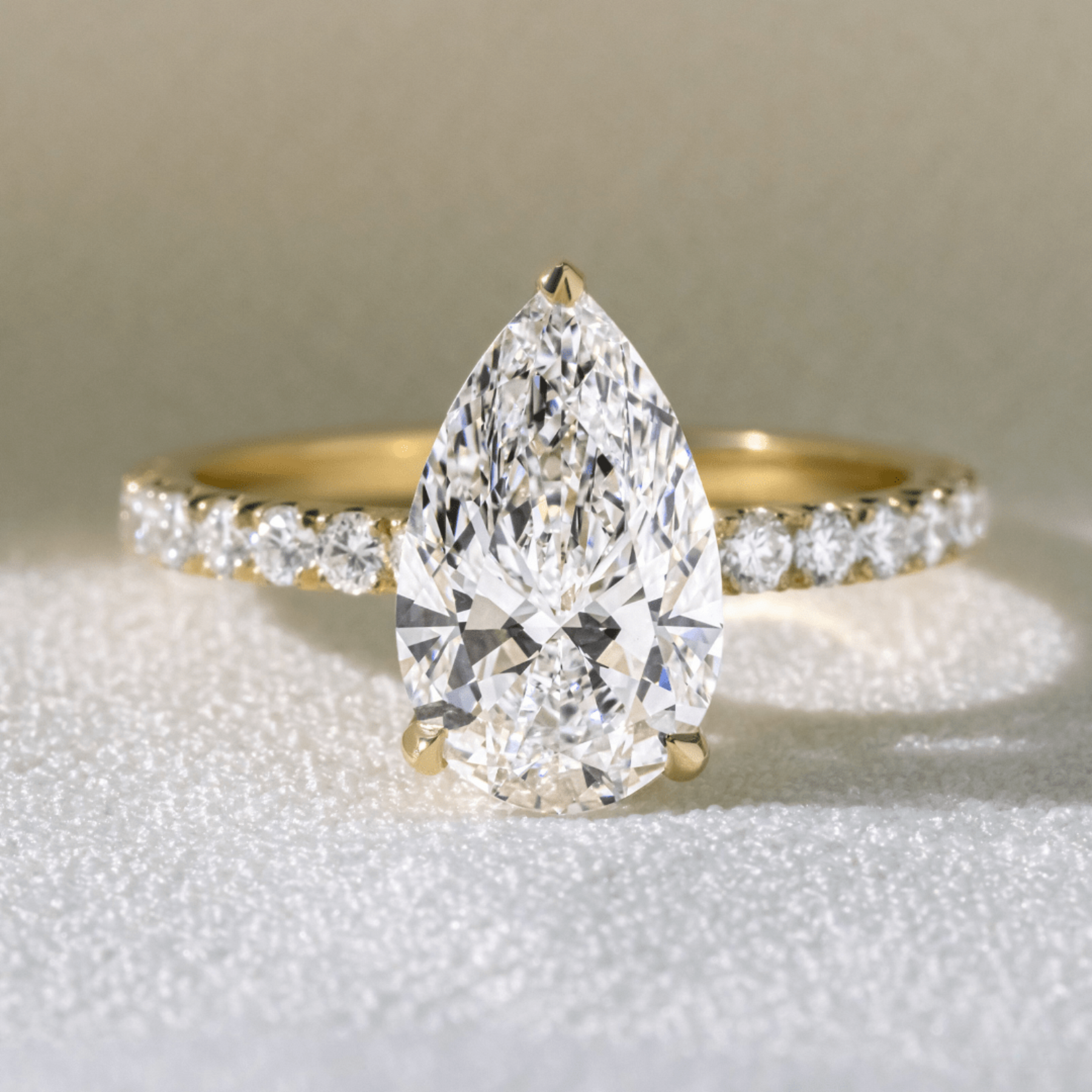 2 Carat Pear Cut Hidden Halo Pave Band Engagement Ring