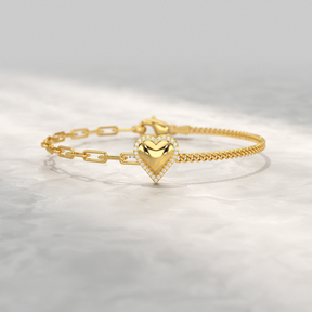 Dainty Diamond Heart Paperclip & Cuban 50-50 Bracelet