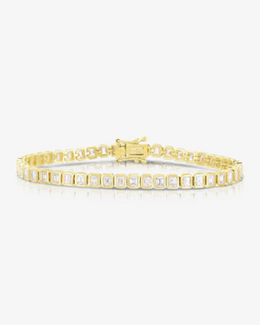 5 Carat Bezel Set Emerald Cut Luxury Diamond Tennis Bracelet in 14K Gold