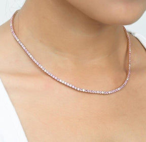 9 Carat Natural Pink Sapphire and Diamond Tennis Choker Necklace in 14K Solid Gold