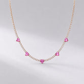 Natural Heart-Cut Pink Sapphire and Lab-Grown Diamond Tennis Necklace