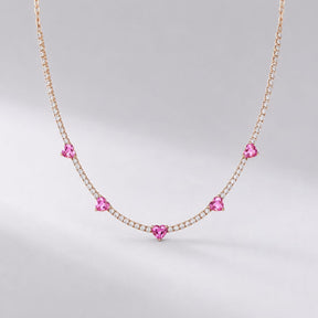 Natural Heart-Cut Pink Sapphire and Lab-Grown Diamond Tennis Necklace