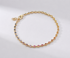 1.12 Carat Natural Rainbow Sapphire Bezel Set Chain Bracelet