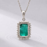 5 Carat Natural Emerald-Cut Emerald and Diamond Halo Pendant Necklace in 14K Gold