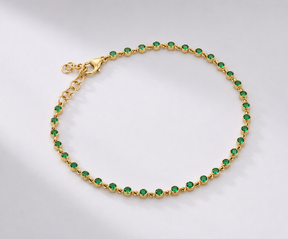 Natural Emerald Dainty Bezel Bracelet – May Birthstone Jewelry