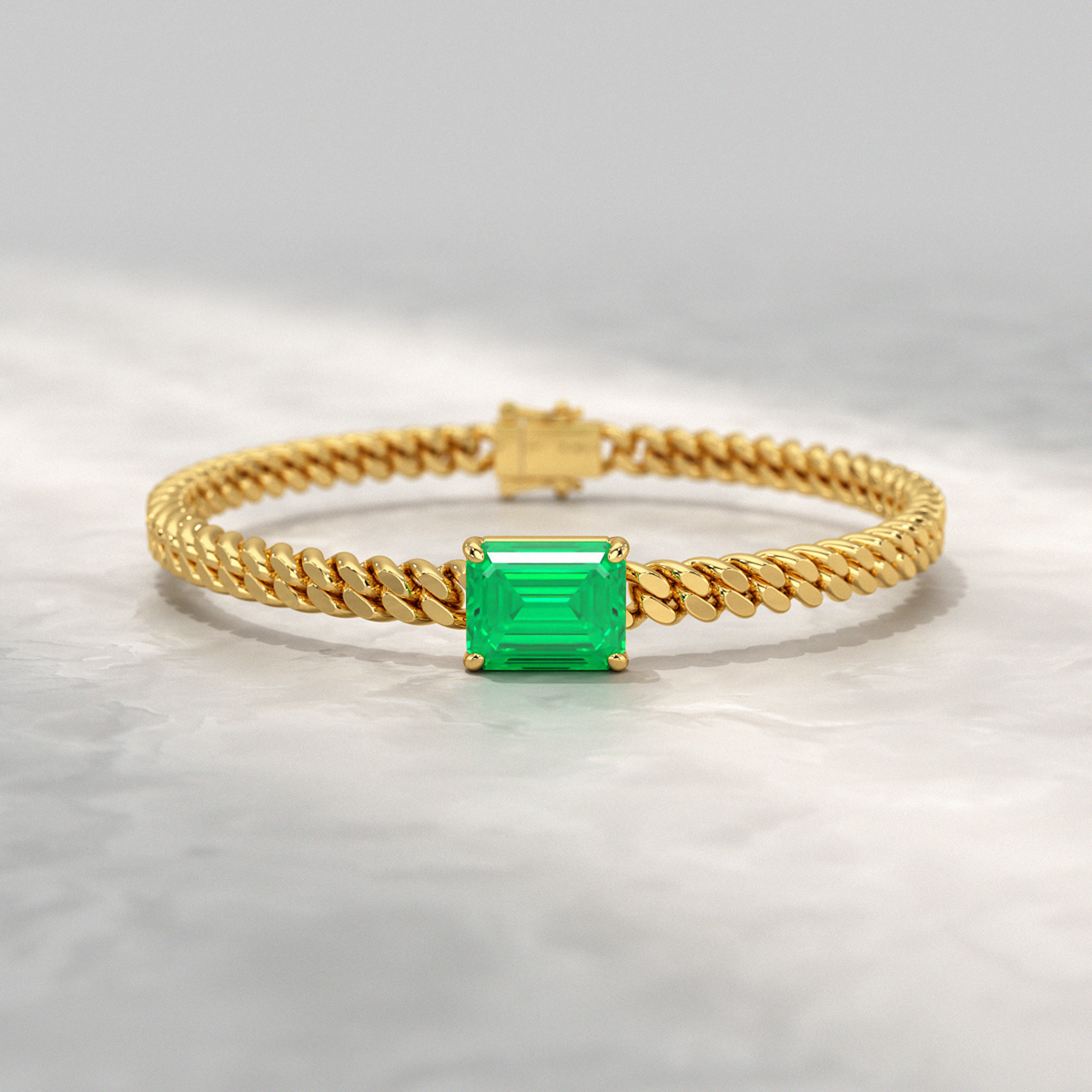 5 Carat Emerald Cut Lab Grown Emerald Cuban Chain Luxury Bracelet